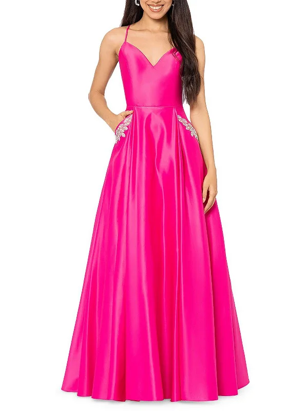 Juniors Womens Satin Lace-Up Back Evening Dress Tunics Short Trendy