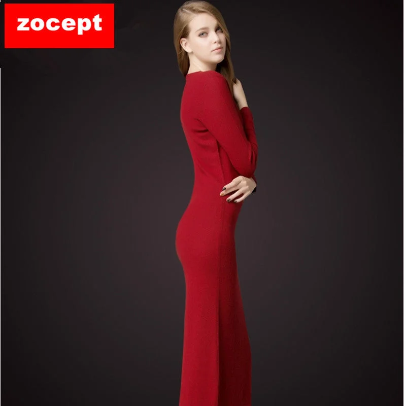 zocept Women's Dresses Solid Full Sleeve V-Neck A-Line Mid-Calf Soft Cashmere Knitted Warm Autumn Winter Female Slim Long Dress Tunics Practical easy-care zocept Women's Dresses Solid Full Sleeve V-Neck A-Line Mid-Calf Soft Cashmere Knitted Warm Autumn Winter Female Slim Long Dress Tunics Practical easy-care