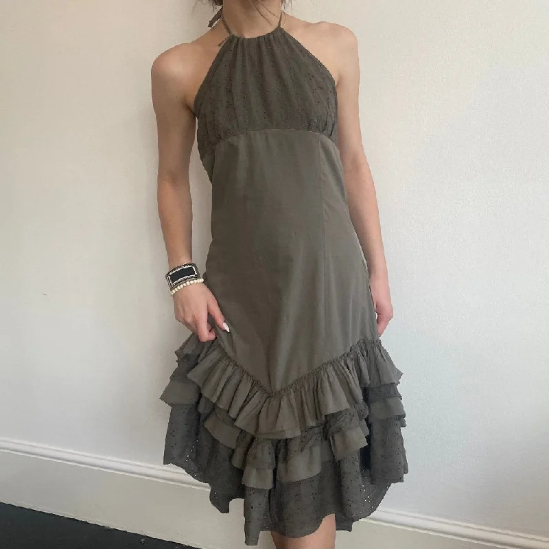 Red Moon Halterneck Dress - Small Brown Cotton Tunics Short Trendy