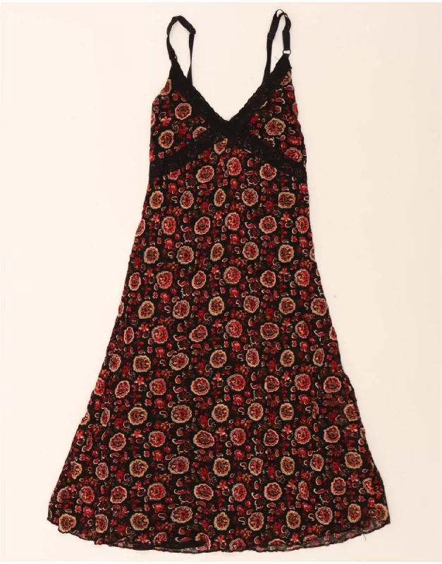 VINTAGE Womens Slip Dress UK 4 XS Black Floral Viscose Tunics Fashionable trendy