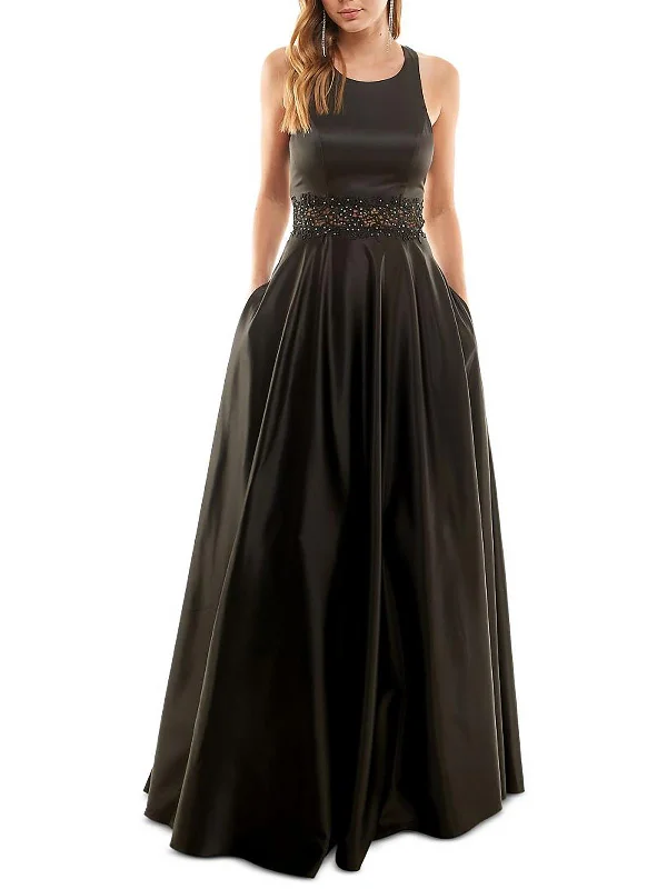 Juniors Womens Satin Embellished Evening Dress Tunics Short Trendy
