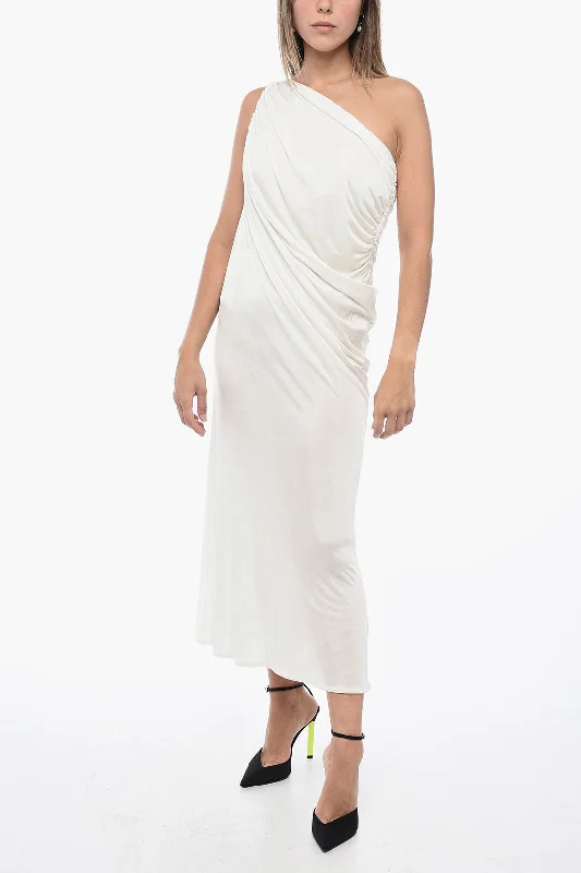 ANDREADAMO One-Shoulder Draped Dress S Standard size Tunics stripes playful