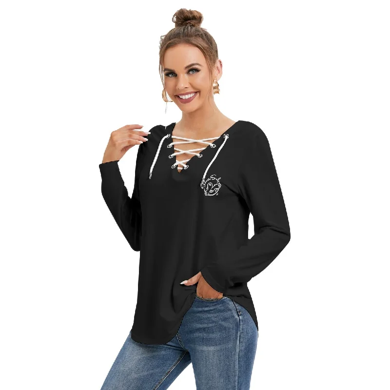 All-Over Print Women's Long Sleeve Neckline Tie Sweatshirt Hoodie Sweatshirt Pullover