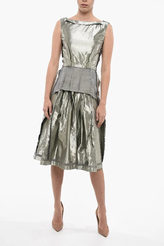 Maison Margiela MM1 Laminated Effect Flared Dress Off-the-shoulder Chic Trendy