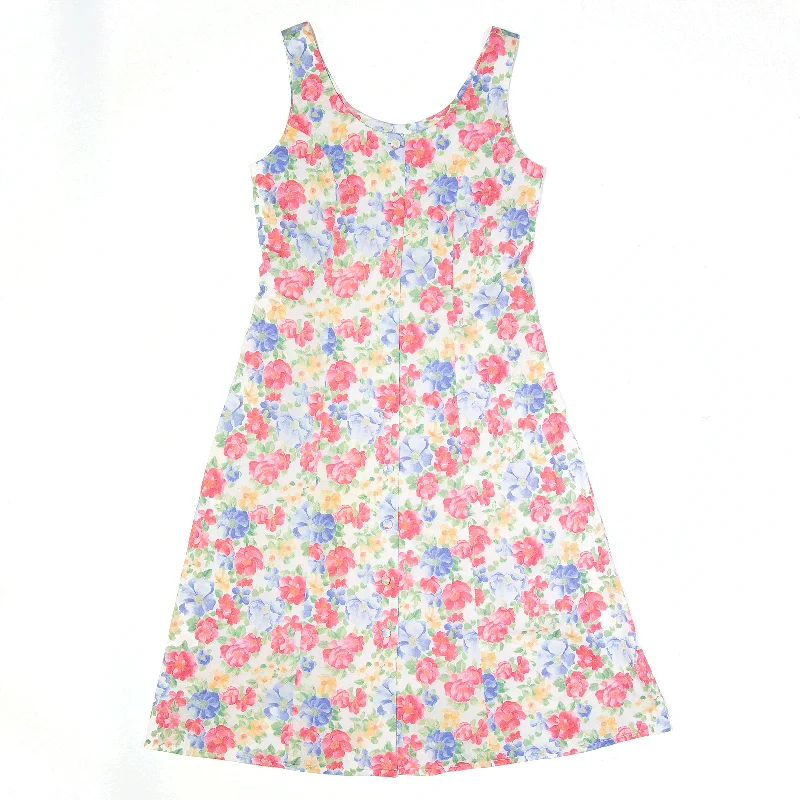 Tie-Waist Pink 90s Floral Midi Sleeveless A-Line Dress Womens UK 10 Tunics Party sparkling Tie-Waist Pink 90s Floral Midi Sleeveless A-Line Dress Womens UK 10 Tunics Party sparkling