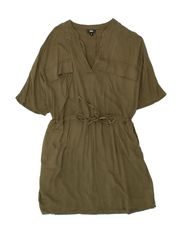 MOSSIMO Womens Tent Dress UK 14 Medium Khaki Rayon Tunics Formal black