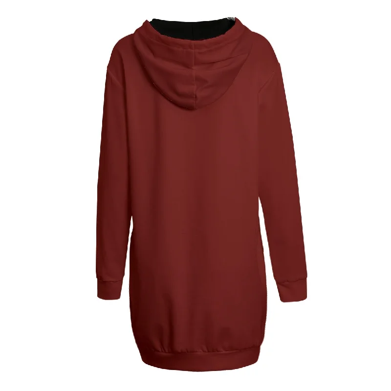 All-Over Print Women's Long Hoodie | Interlock Hoodie with Distressed Vintage Worn