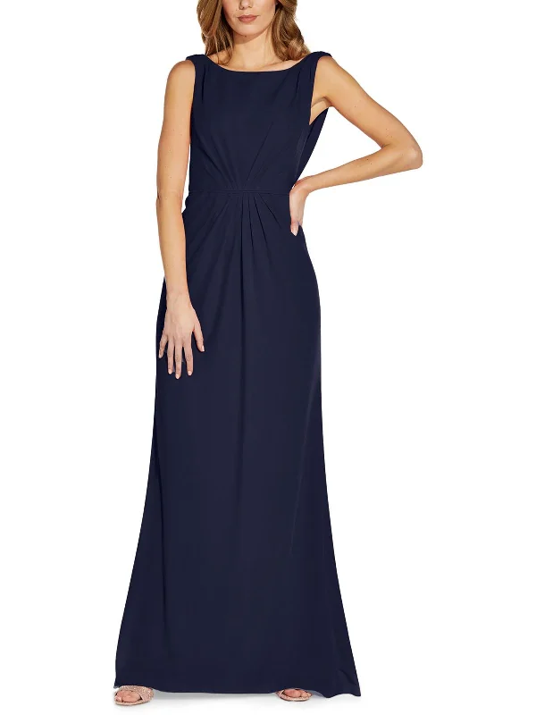 Womens Crepe Drape-Back Evening Dress Tunics Solid Classic