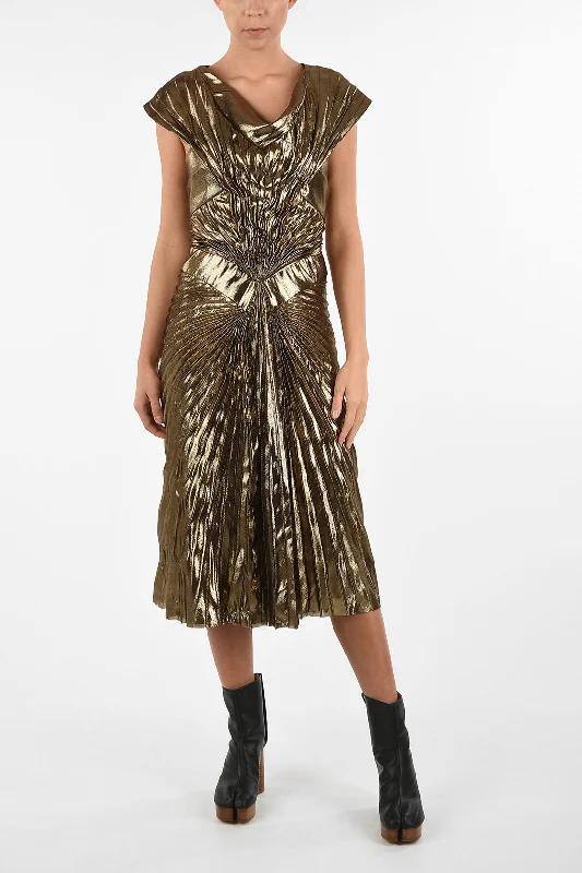 Maison Margiela Metallic Faux Leather Draped Empire Dress Tunics Trendy modern