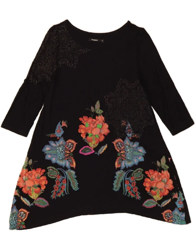 DESIGUAL Womens 3/4 Sleeve Tunic Dress UK 12 Medium Black Floral Tunics Versatile stylish DESIGUAL Womens 3/4 Sleeve Tunic Dress UK 12 Medium Black Floral Tunics Versatile stylish