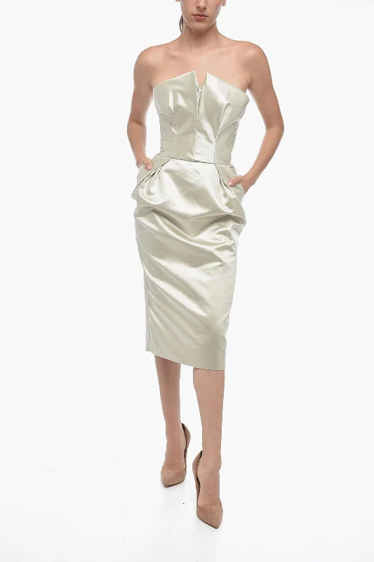 Maison Margiela MM1 Satin Peplum Dress with Pockets Crew Neckline Sporty