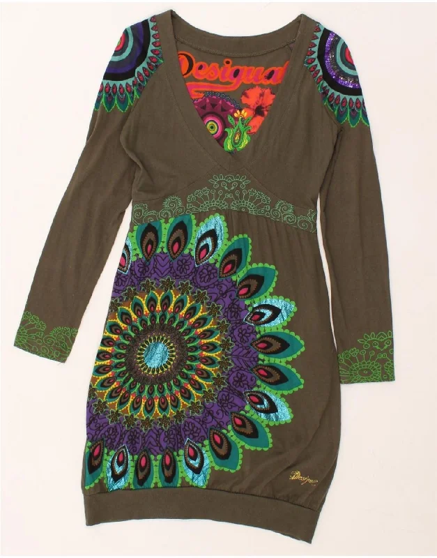 DESIGUAL Womens Long Sleeve Bubble Dress UK 14 Medium Khaki Paisley Cotton empire Waist empire DESIGUAL Womens Long Sleeve Bubble Dress UK 14 Medium Khaki Paisley Cotton empire Waist empire