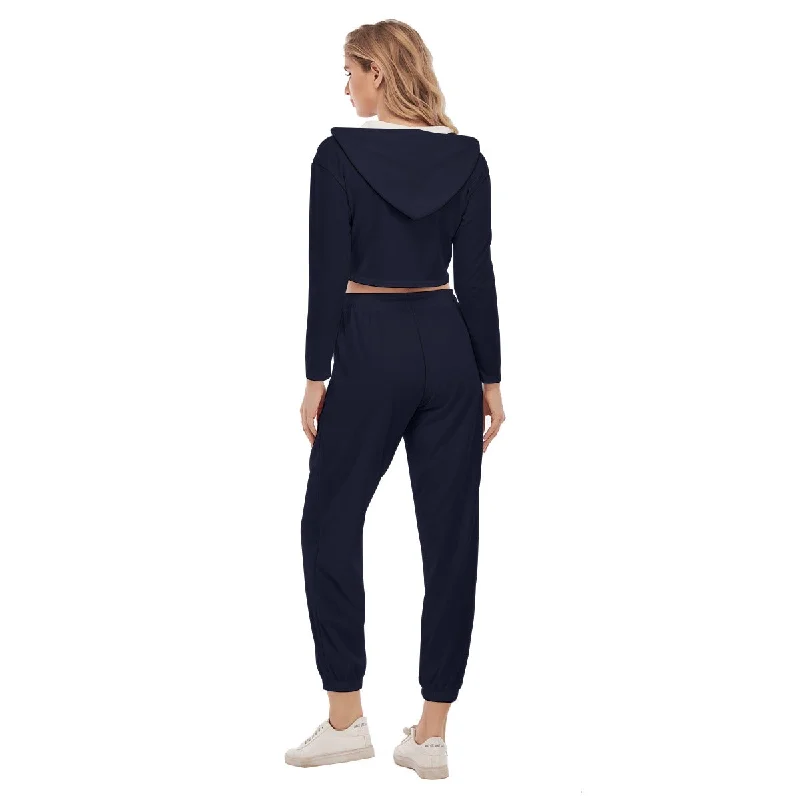 All-Over Print Women's Crop Hoodie Sports Set Cotton Hoodie Fleece Lining Warmth