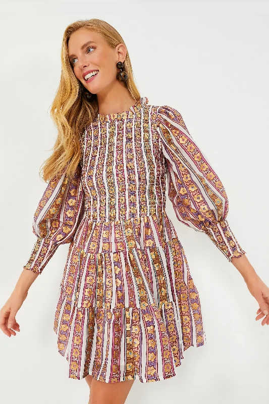 Olive Petal Smocked Flirty 3/4 Sleeve Dress Tunics Trendy modern