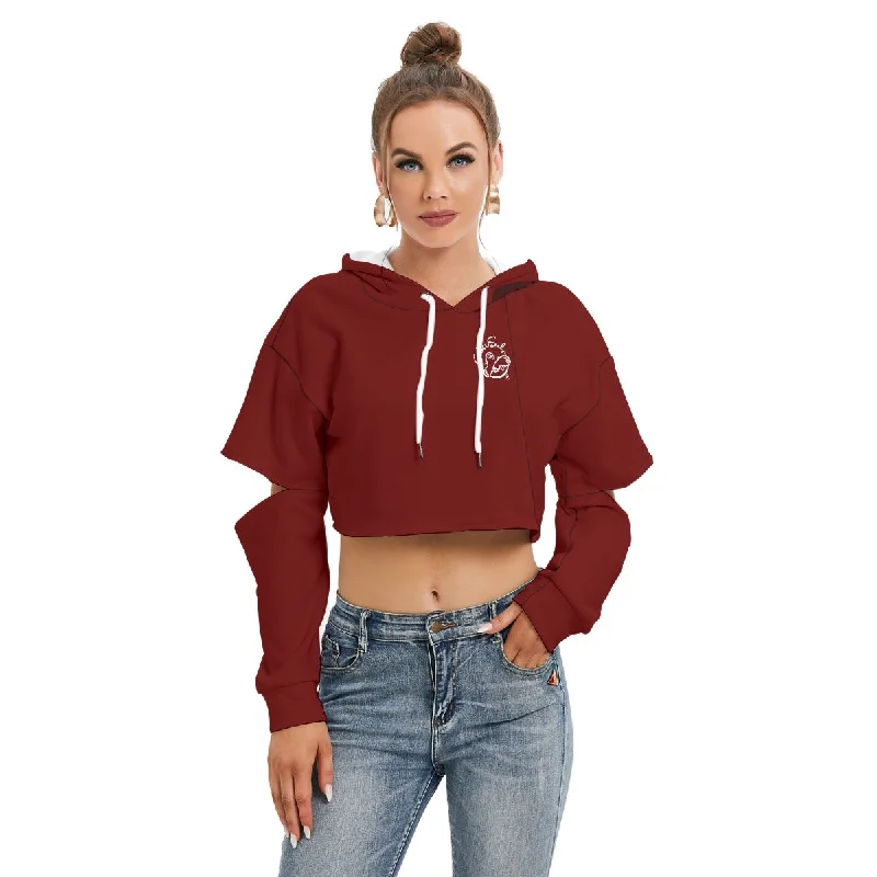 All-Over Print Women's Heavy Fleece Hoodie With Hollow Out Sleeve Hoodie with Monochrome Minimalist Simple
