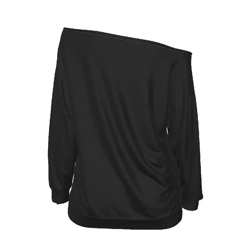 All-Over Print Oversized Women's Off-Shoulder Sweatshirt Hoodie with Stripes Bold Sporty