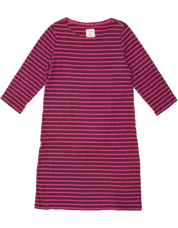 JOULES Womens 3/4 Sleeve Basic Dress UK 16 Large Burgundy Striped Cotton Tunics Stylish elegant