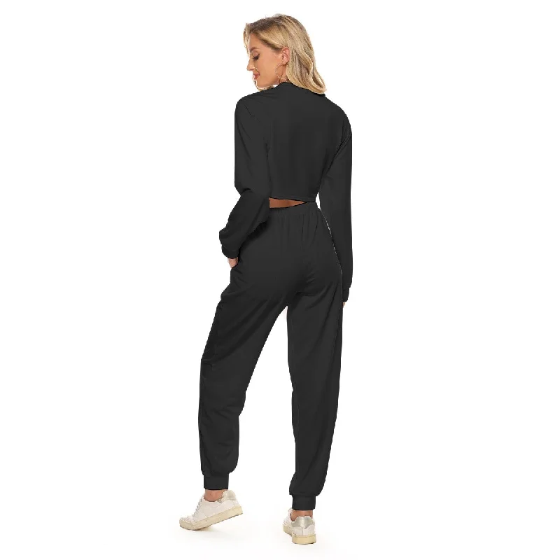 All-Over Print Women's Crop Sweatshirt Suit Hoodie with Lining Warm Insulated