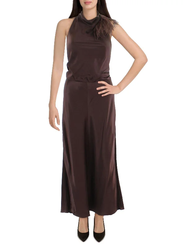 Womens Ostrich Feather Halter Evening Dress Tunics Distressed trendy