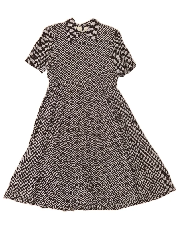 VINTAGE Womens A-Line Dress IT 38 XS Navy Blue Floral Rayon Tunics Silk luxurious