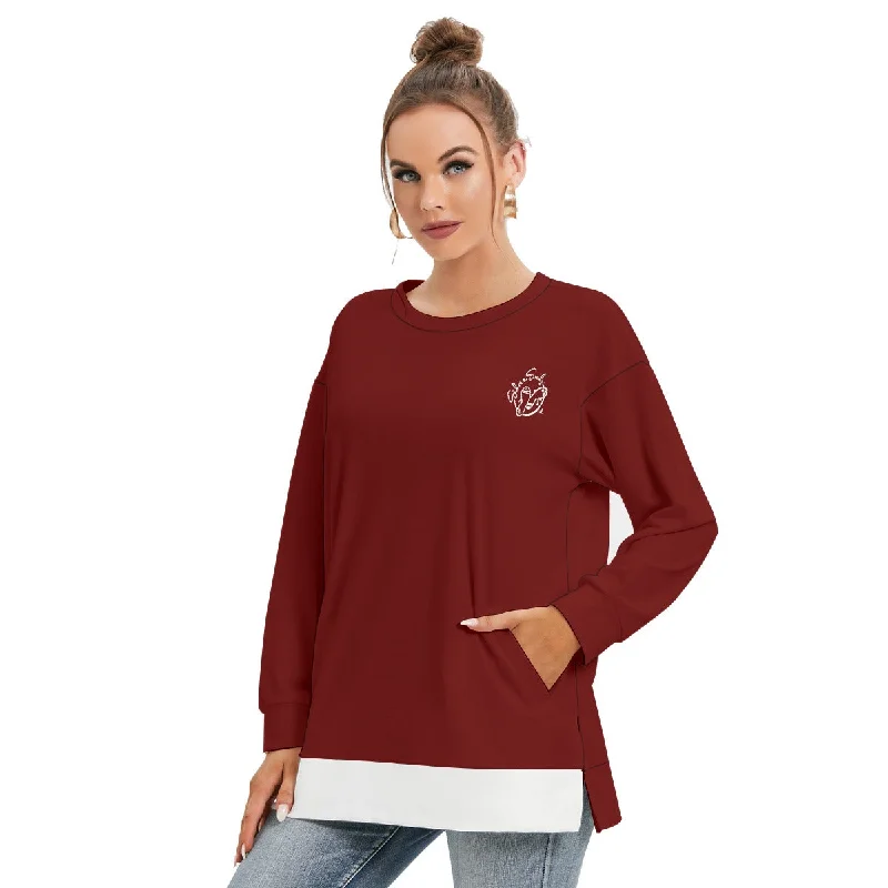 All-Over Print Women's Side Split O-neck Sweatshirt Hoodie with Sequins Glamorous Eye-catching