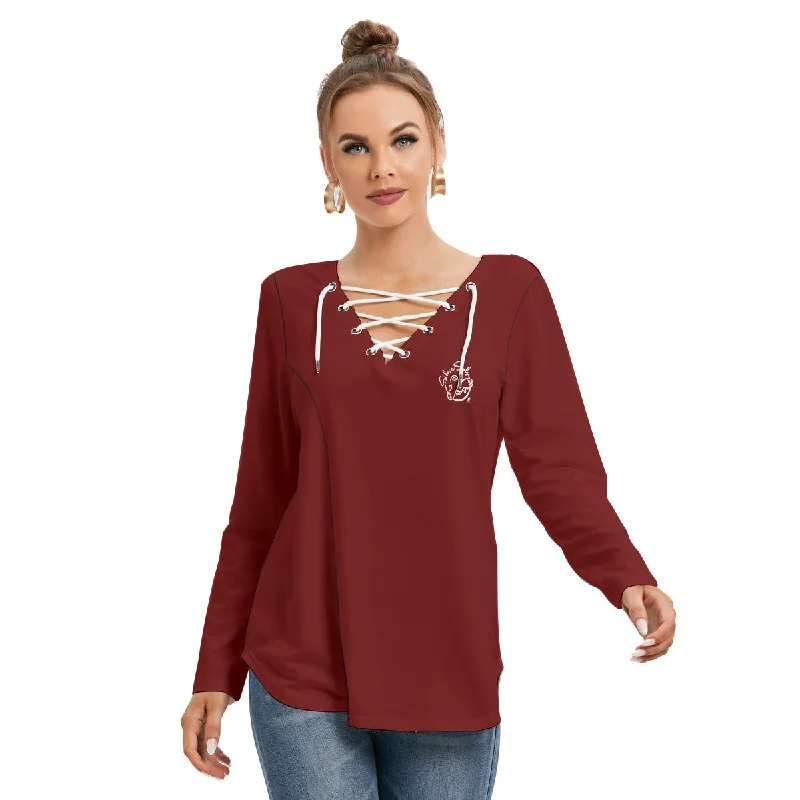 All-Over Print Women's Long Sleeve Neckline Tie Sweatshirt Hoodie with Camouflage Military Edgy