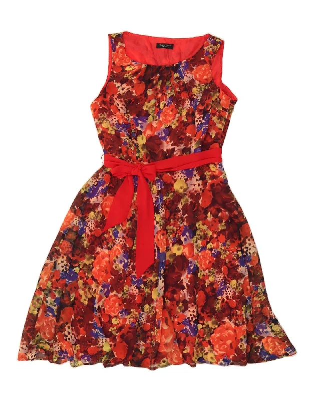 DEBENHAMS Womens Sleeveless A-Line Dress UK 14 Medium Multicoloured Floral Tunics Sophisticated sleek