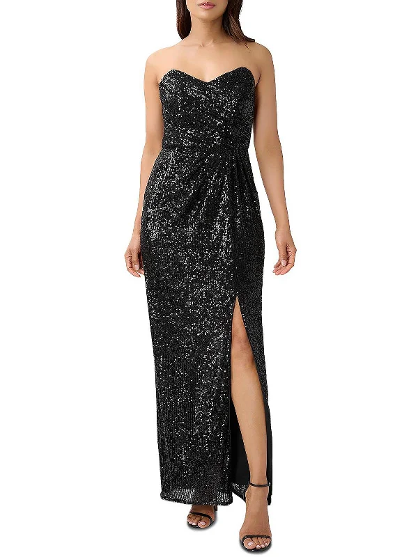 Womens Embellished Strapless Evening Dress Turtleneck Neckline Stylish