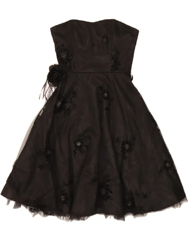 VINTAGE Womens Strapless Tutu Dress UK 10 Small Black Floral Polyester Tunics Fashionable trendy VINTAGE Womens Strapless Tutu Dress UK 10 Small Black Floral Polyester Tunics Fashionable trendy
