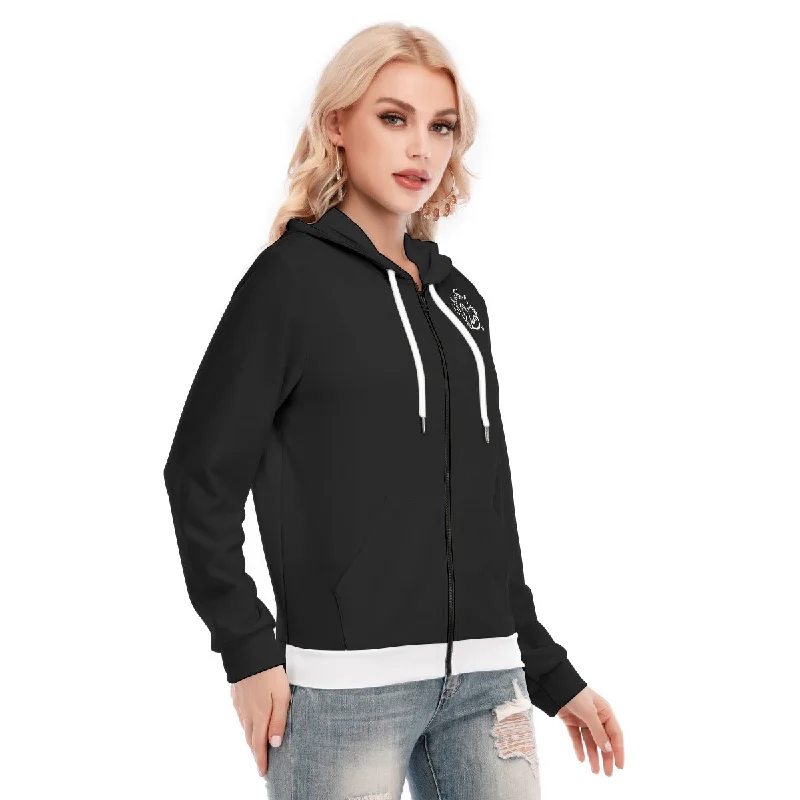 All-Over Print Women's Hoodie With Zipper Hoodie with Elastic Waist Stretchable Comfortable