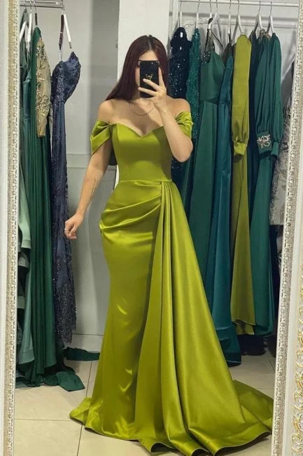 Suzhoufashion Classic Green Off-the-shoulder  Mermaid Evening Party Dresses With Ruffles Tunics Custom made