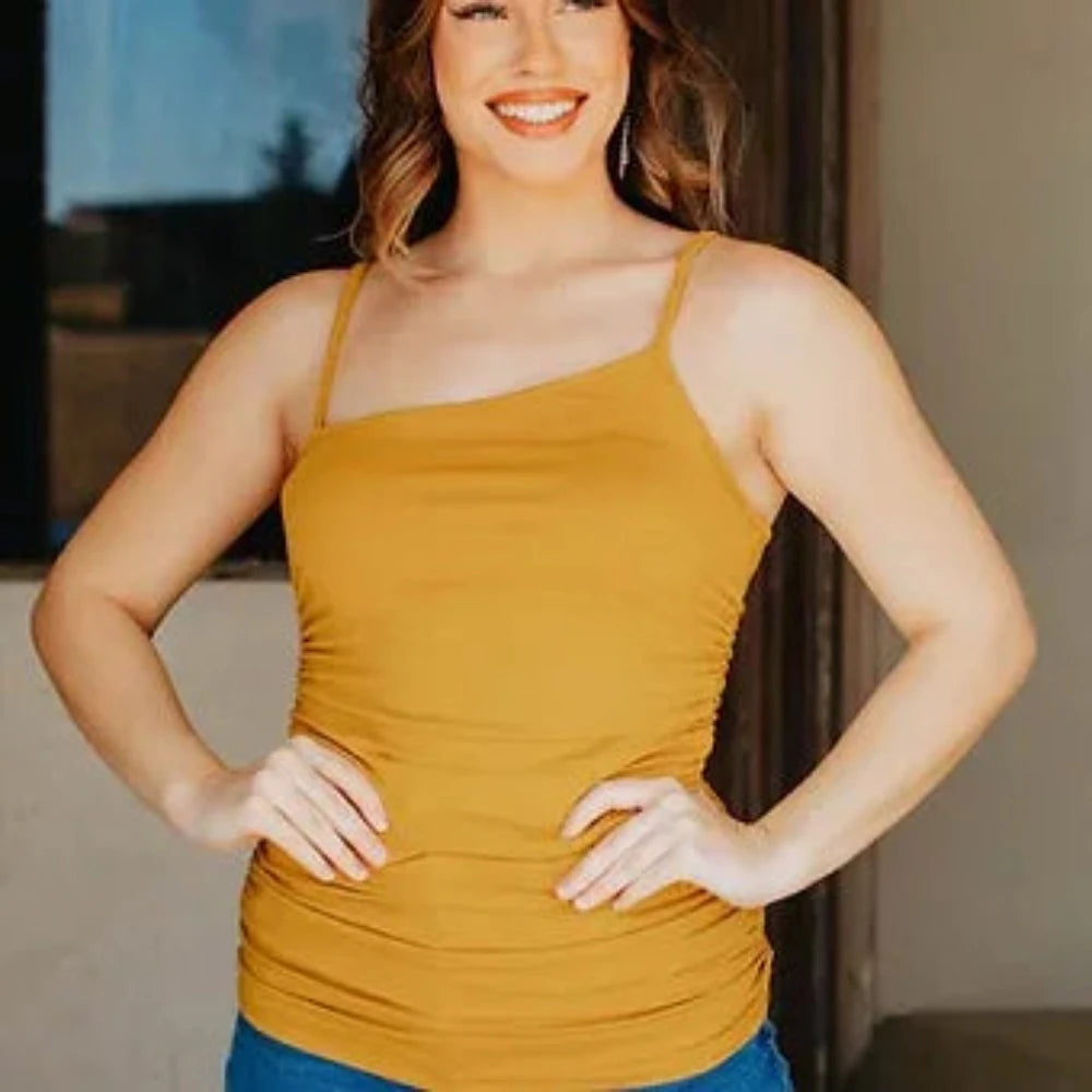 Women's Lucky & Blessed Mustard Yellow Tank Top ribbed tank top