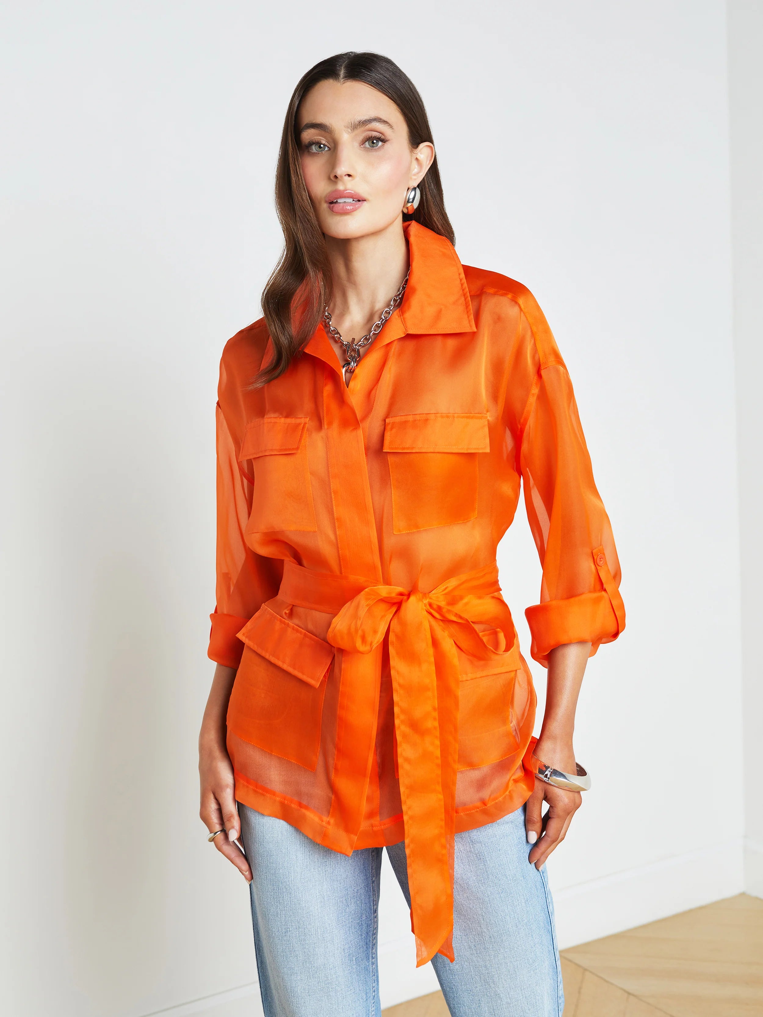 Colson Safari Jacket Pop Orange - L'AGENCE Striped Jacket Polka Dot Jacket Floral Jacket