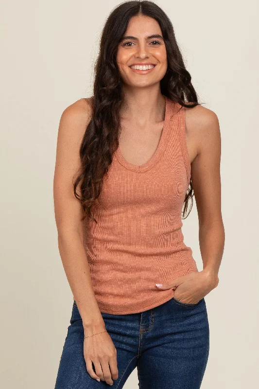 Mauve V-Neck Ribbed Tank Top adorable tank top