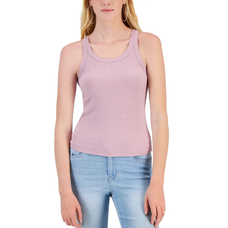 HIPPIE ROSE - Rib-Knit Scalloped-Trim Tank Top soft pink tank