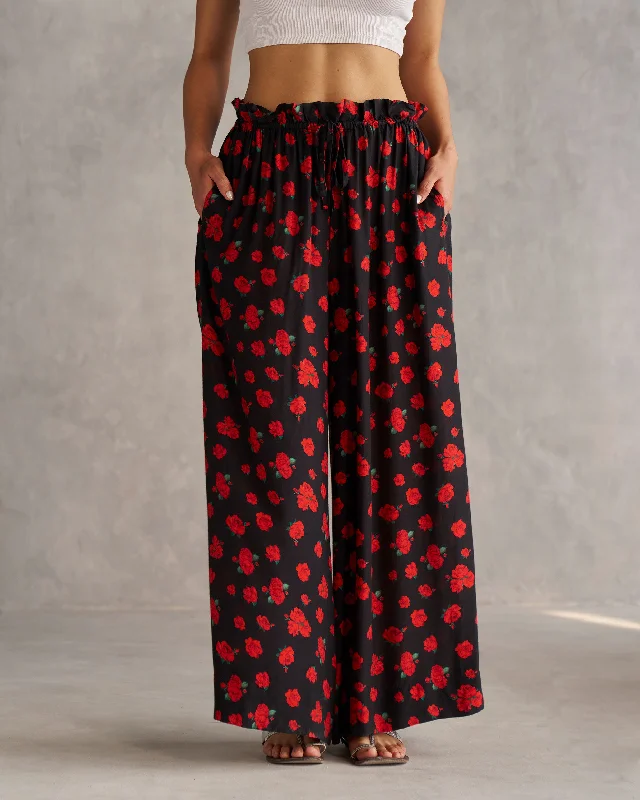 Paperbag Pants - Black & Red Slim-Fit Khaki Pants