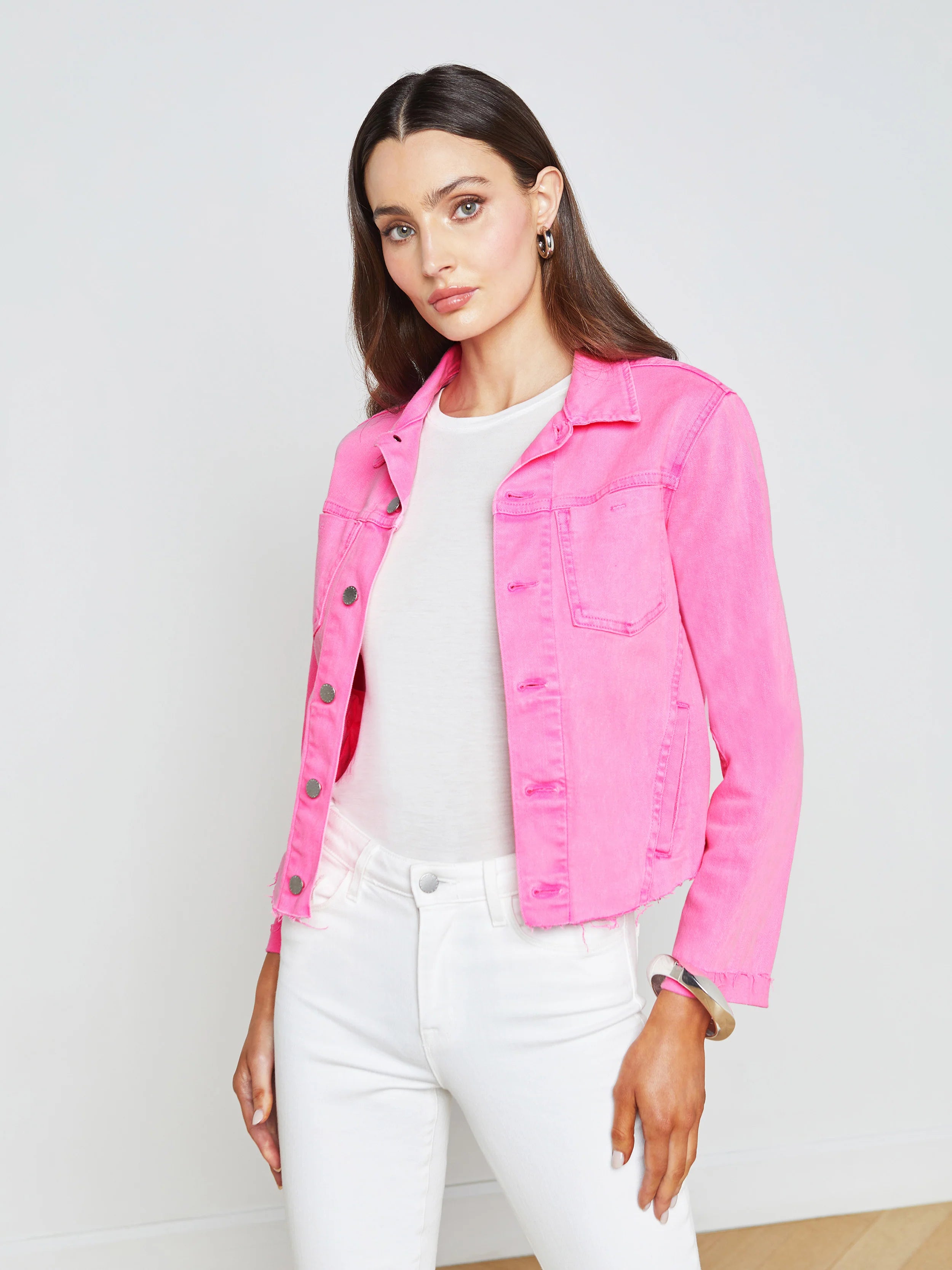 Janelle Slim Raw Jacket Shocking Pink - L'AGENCE Jacket Blazer Coat