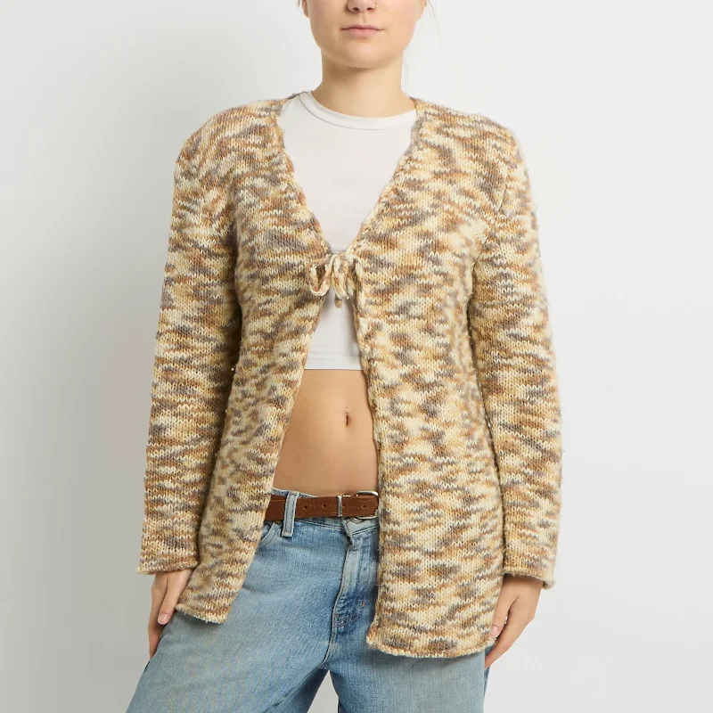 Patterned Chunky Knit Cardigan - UK 14 Mesh Cardigan Canvas Denim