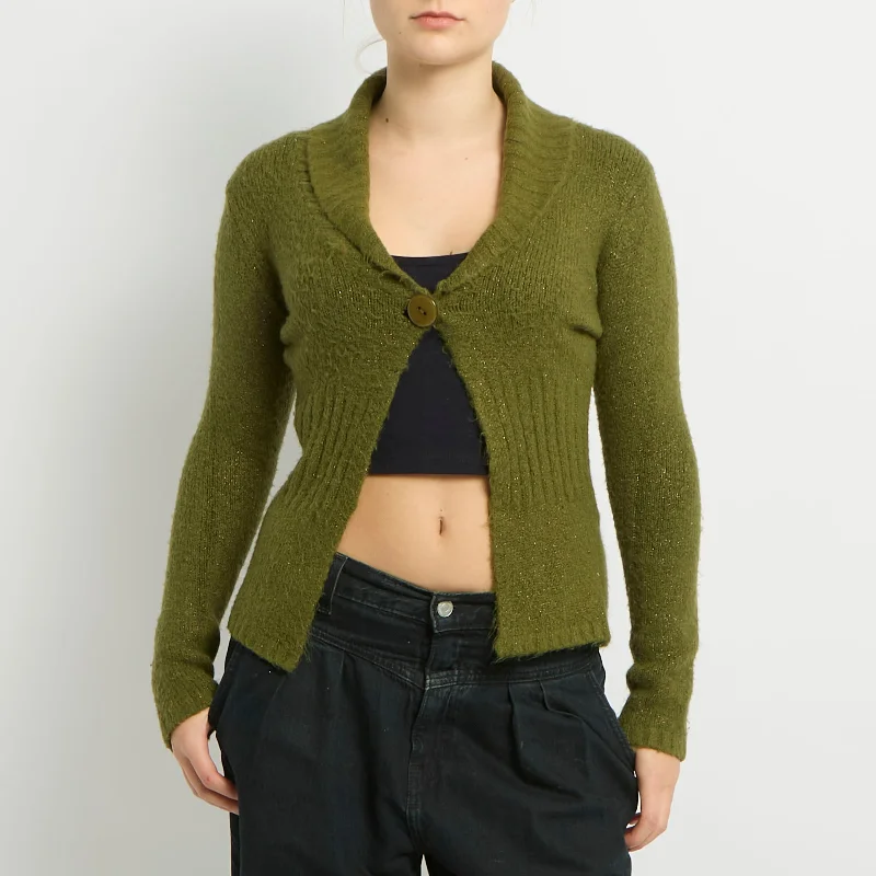 Sparkle Detail Knitted Cardigan - UK 8 Glossy Satin Silk