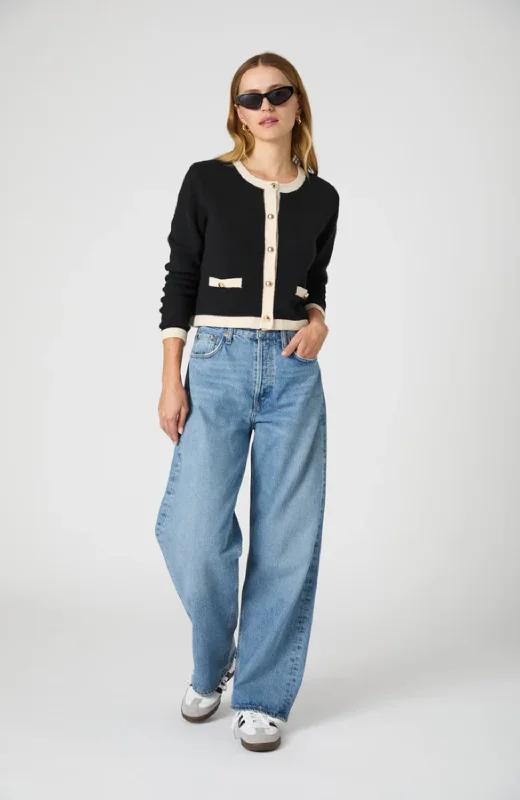 French Connection - Vhari Contrast Cardigan Cable Knit Ribbed Knit Lace Knit