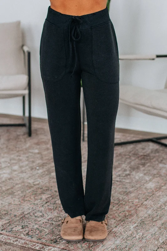 Farrah Lounge Pants - Black Chic Wool Trousers