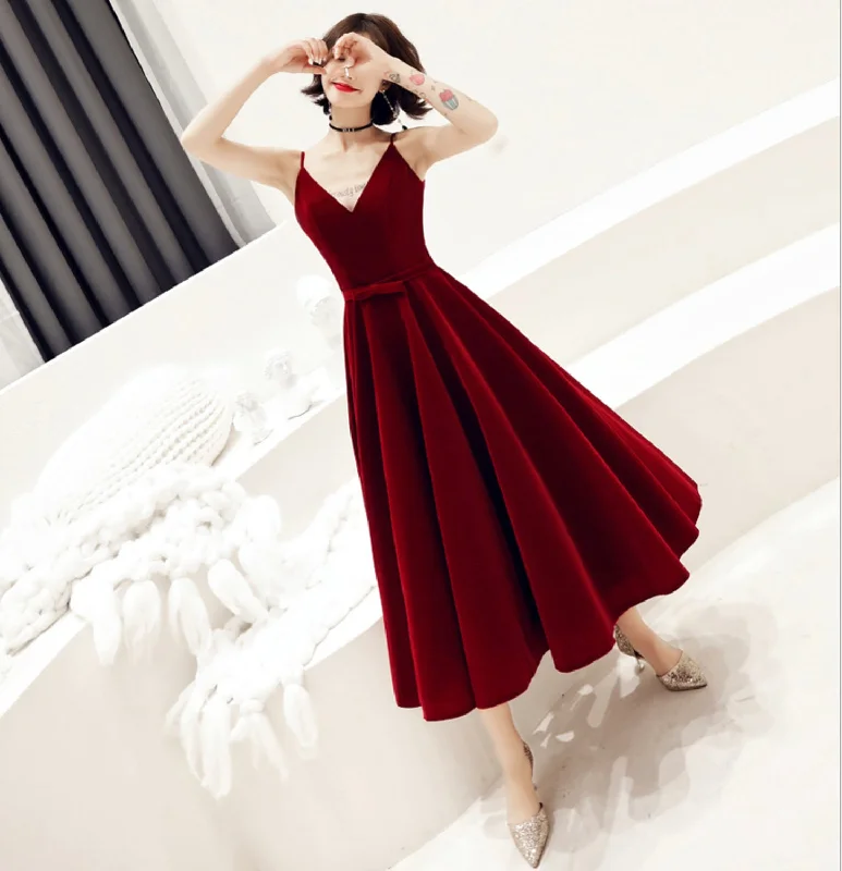 Simple v neck velvet short prom dress party dress Tunics Versatile functional