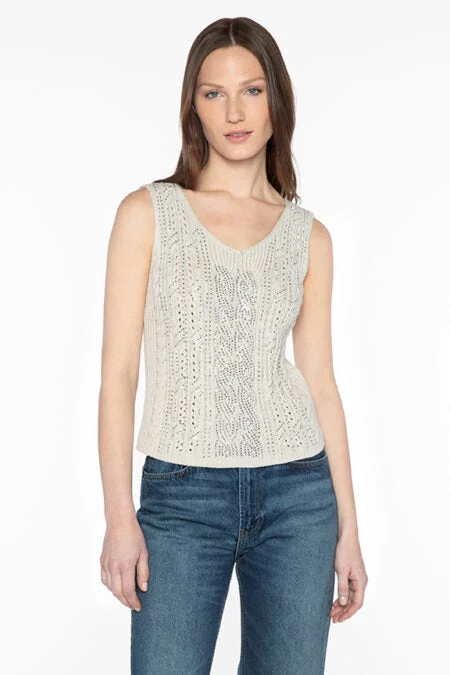 Kinross Cashmere Crystal Cable Tank mint tank top