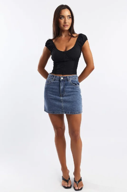 Denim Mini Skirt Mid Rise Relaxed Fit leather skirt sleek