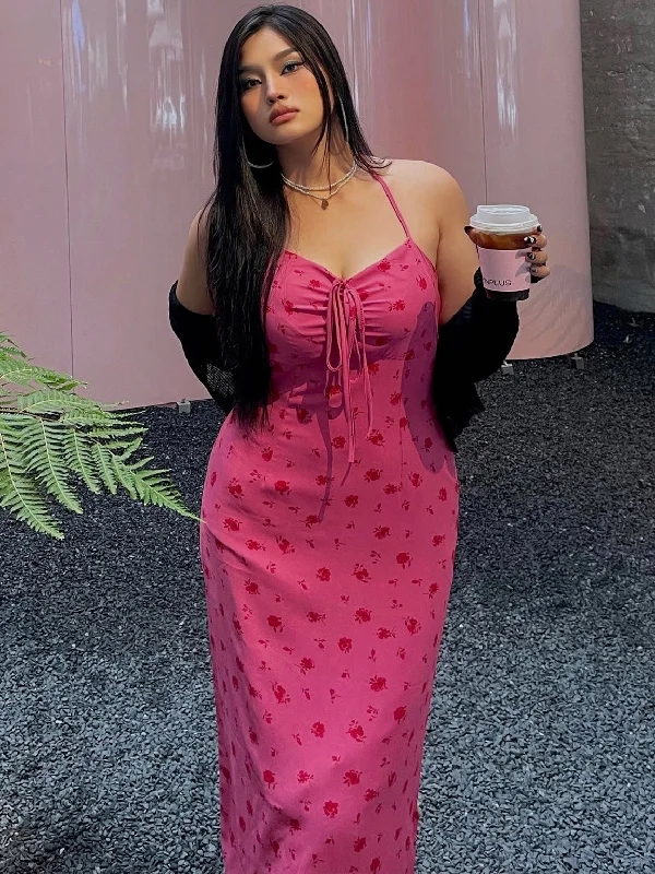 Liona Plus Size French Red Slip Spaghetti Strap V-Neck Long Dress + Solid Color Black Cardigan Matching Set Notch Collar Peter Pan Collar Cowl Neck