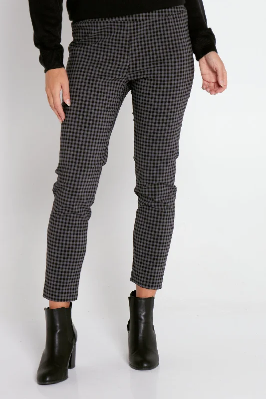 Moira Pants - Black/Grey Gingham Casual Wide Pants