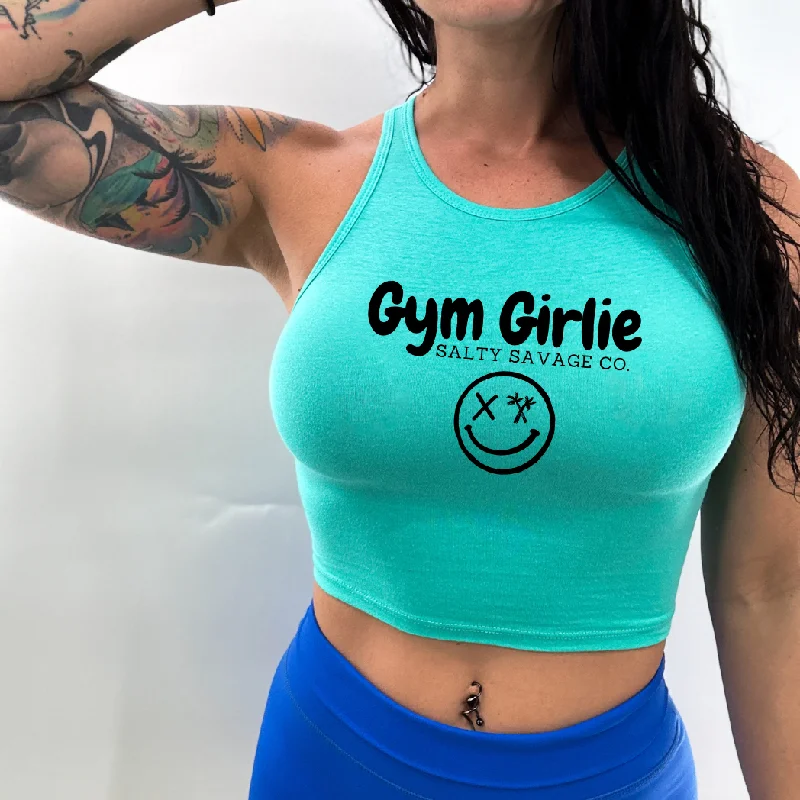 Ladies "Gym Girlie" High Neck Crop Tank silver tank top