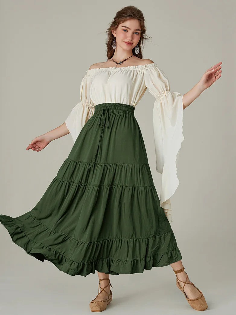 Women Renaissance Swing Skirt Tiered Maxi Pocket Skirt wool skirt thick