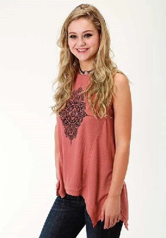 Women's Roper Tank Top w/ Henna Floral Print baby blue tank