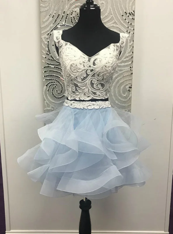 And Light Sky Blue Two Piece Off the Shoulder White Short Party Dress Tunics Prom sequined